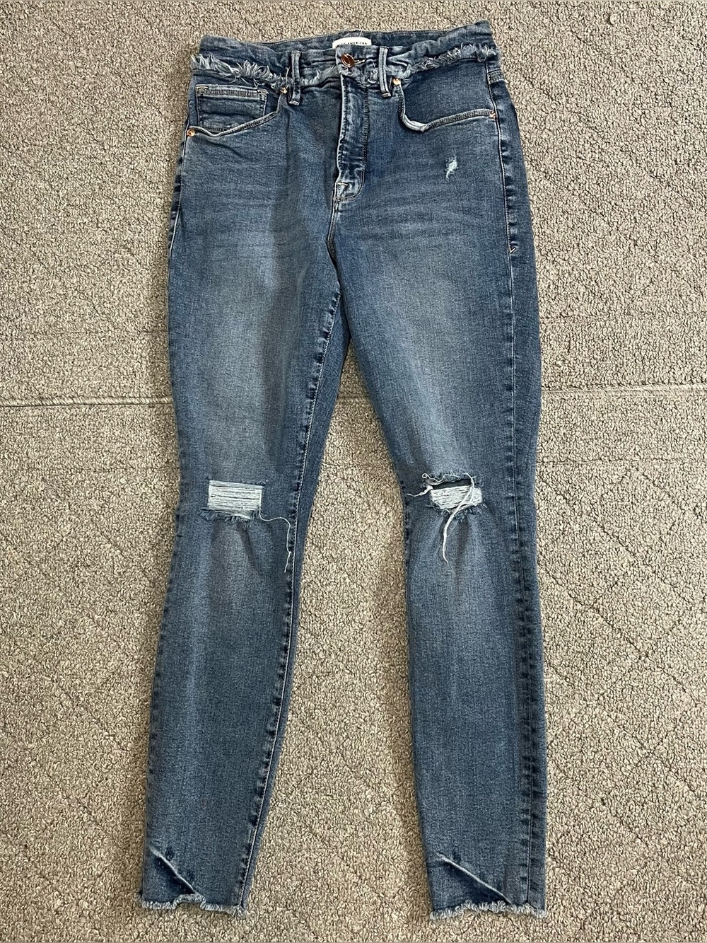 Good American Good Legs Under Fray Skinny Jeans Womens 10/30 Blue Distressed